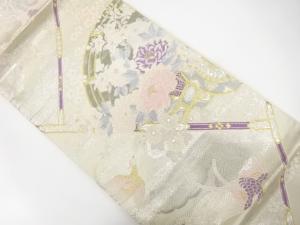 花車に花鳥模様織り出し 袋帯